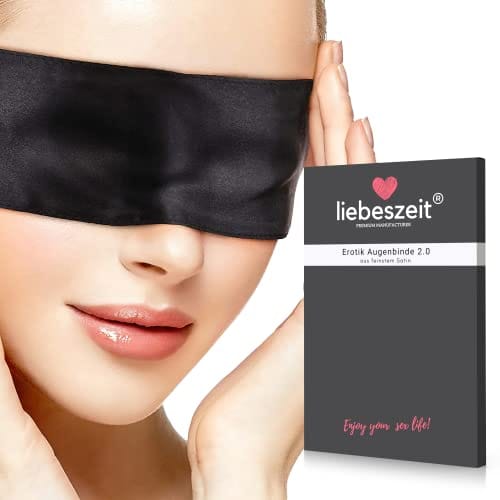 LIEBESZEIT&copy; Premium Augenbinde f&uuml;r Frau Sex - Erotische Augenmaske -DAS ORIGINAL- Augenbinde Schwarz Blindfold Mask aus Satin - 100% Blickdicht Fesseln Bondage Sextoysets Sexpielzeug f&uuml;r Paare Extrem