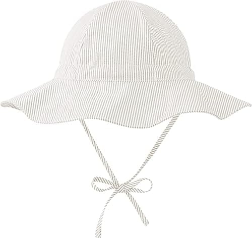 Durio Sonnenhut Baby Hut Kinder Verstellbarer Faltbare UV-Schutz mit Verstellbarem Bindeb&auml;ndern und Breite Krempe Beige Streifen 0-6 Monate (Tag Size XS)
